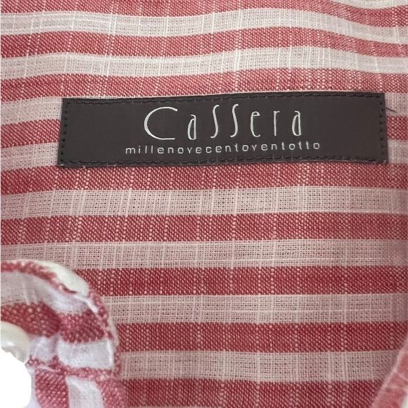 CASSERA Mens Sz 18 1/2 Red White Striped Linen Blend Shirt - Picture 6 of 7